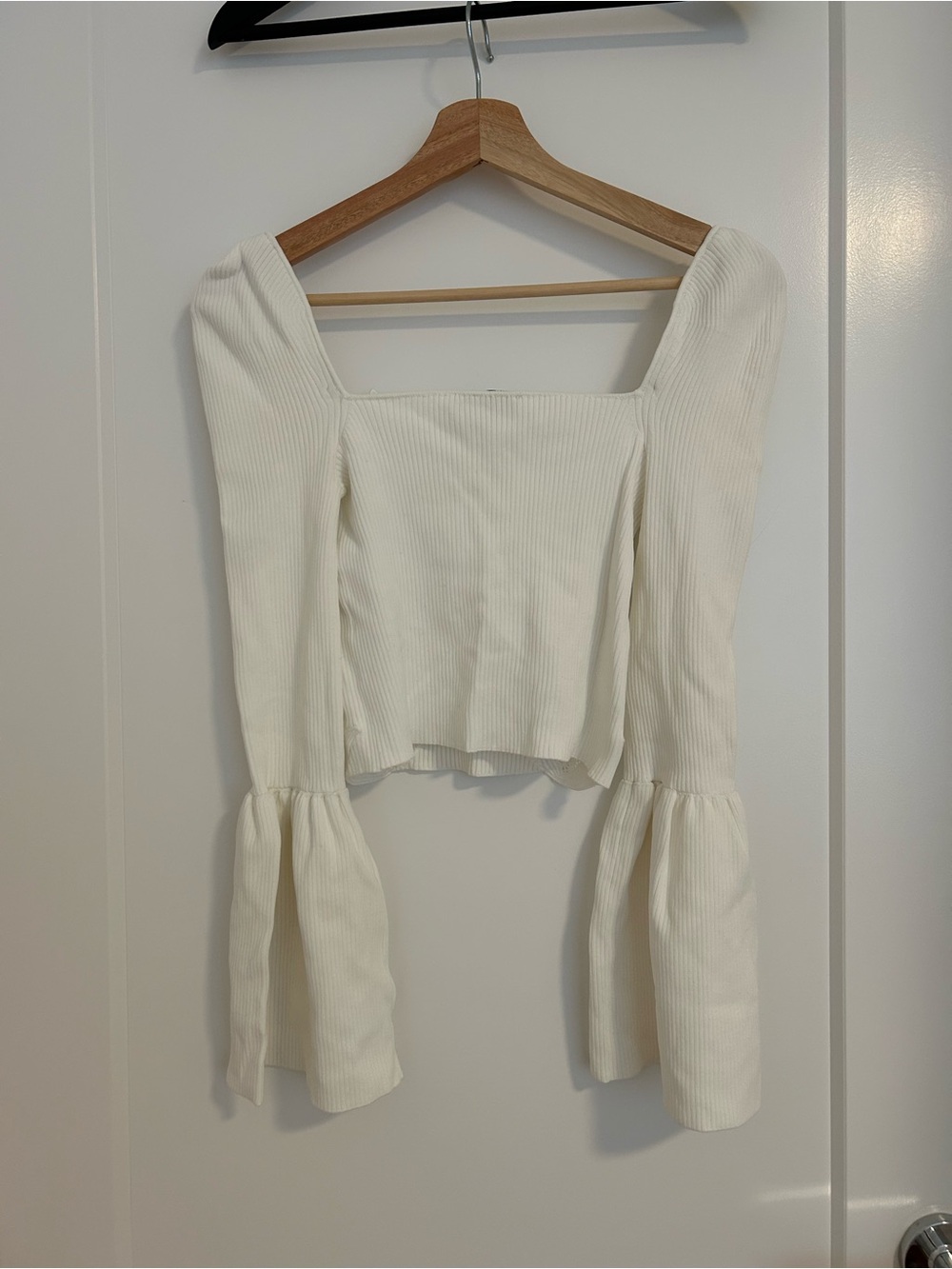 Self-Portrait White Lace Insert Ribbed Knit Top - Picture 4 of 4